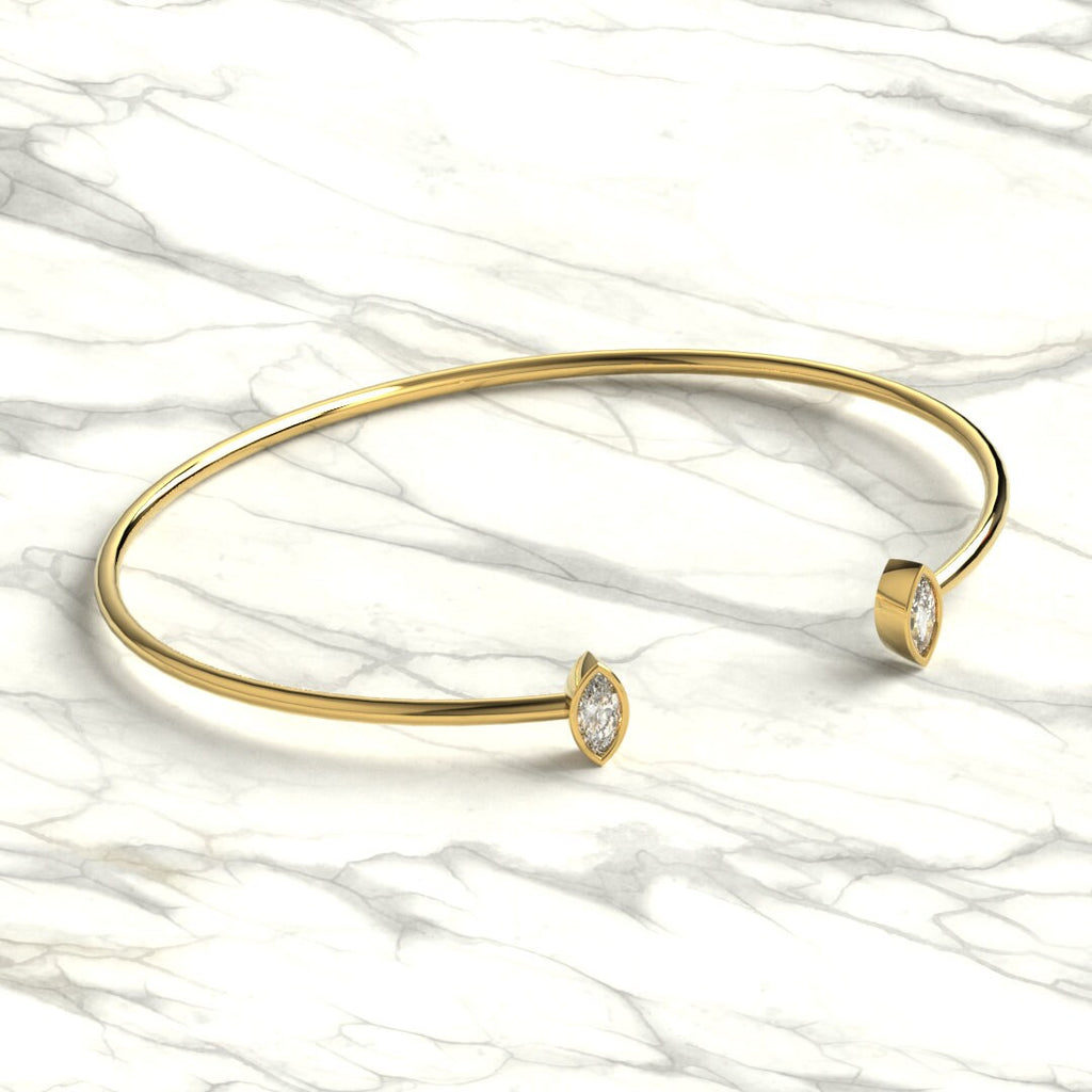 Marquise Diamond Wire Bangle / 14k Gold Marquise Diamond Cuff Bracelet / Birthday Gift / Dainty Diamond Bracelet / Diamond Gift Ideas