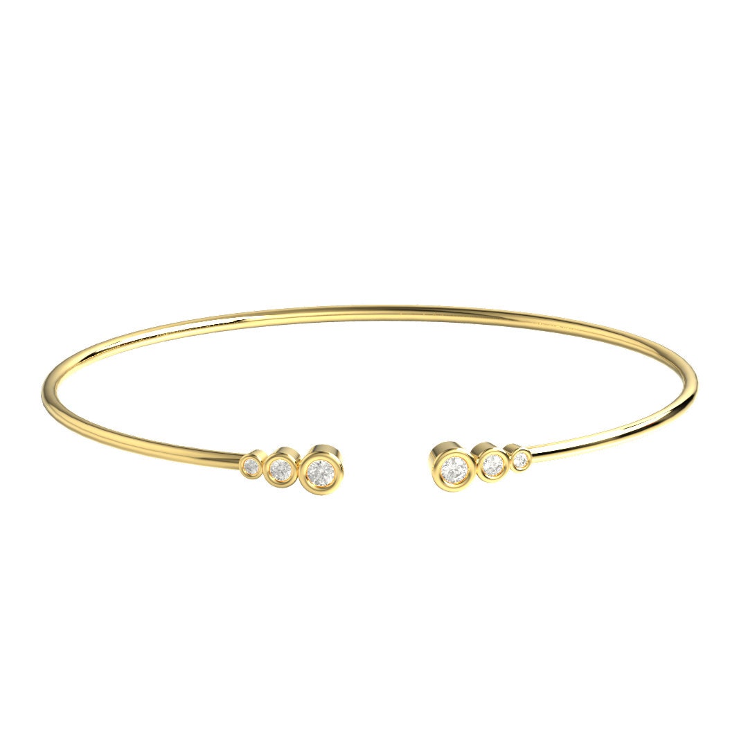 Bezel Diamond Wire Bangle / 14k Gold Bezel Diamond Wire Bracelet / Birthday Gift / Dainty Diamond Bracelet / Diamond Gift Ideas for Her