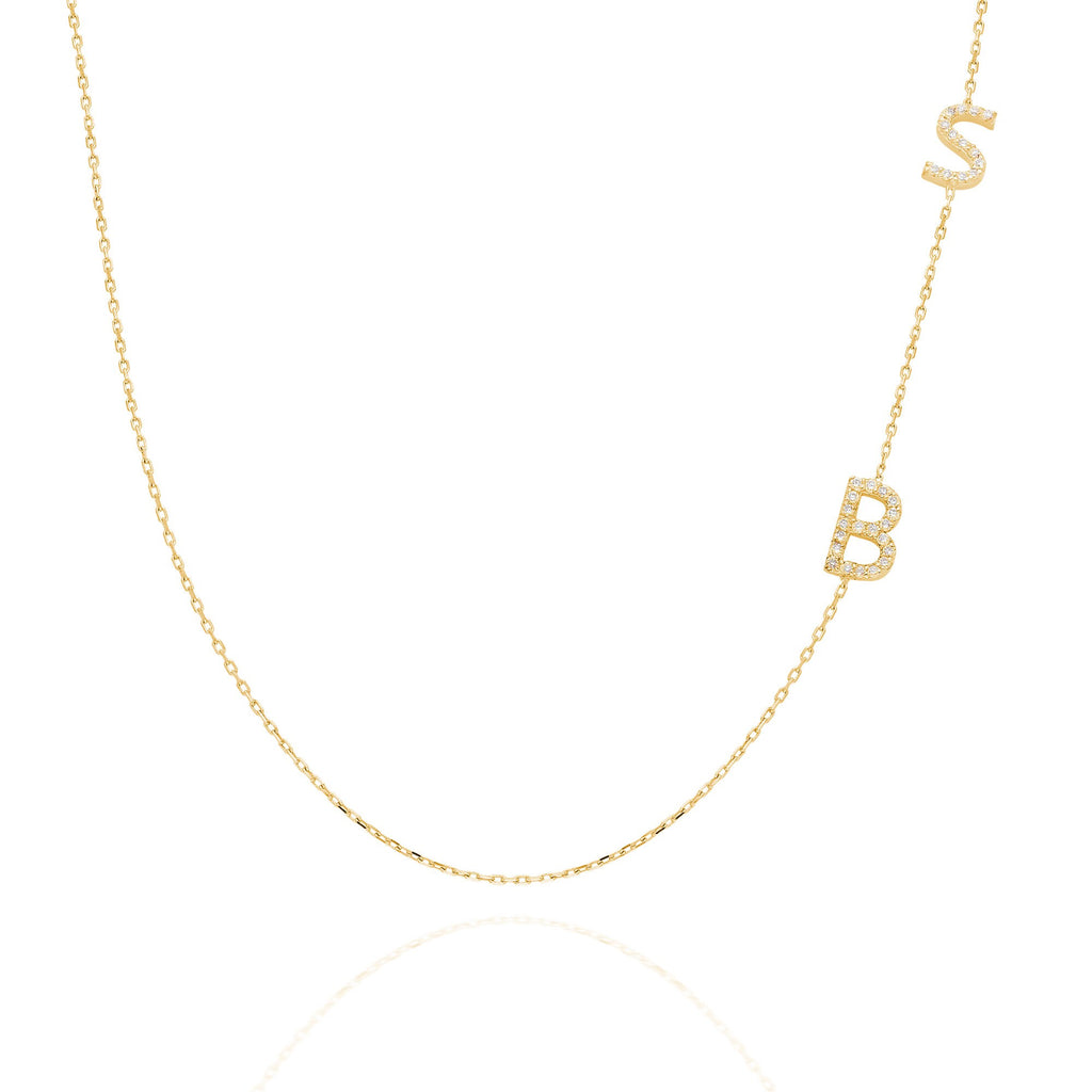 Diamond Initial Necklace / 14k Personalized Pave Diamond Initial Necklace / Birthday Gift / Anniversary Gift / Graduation Gift