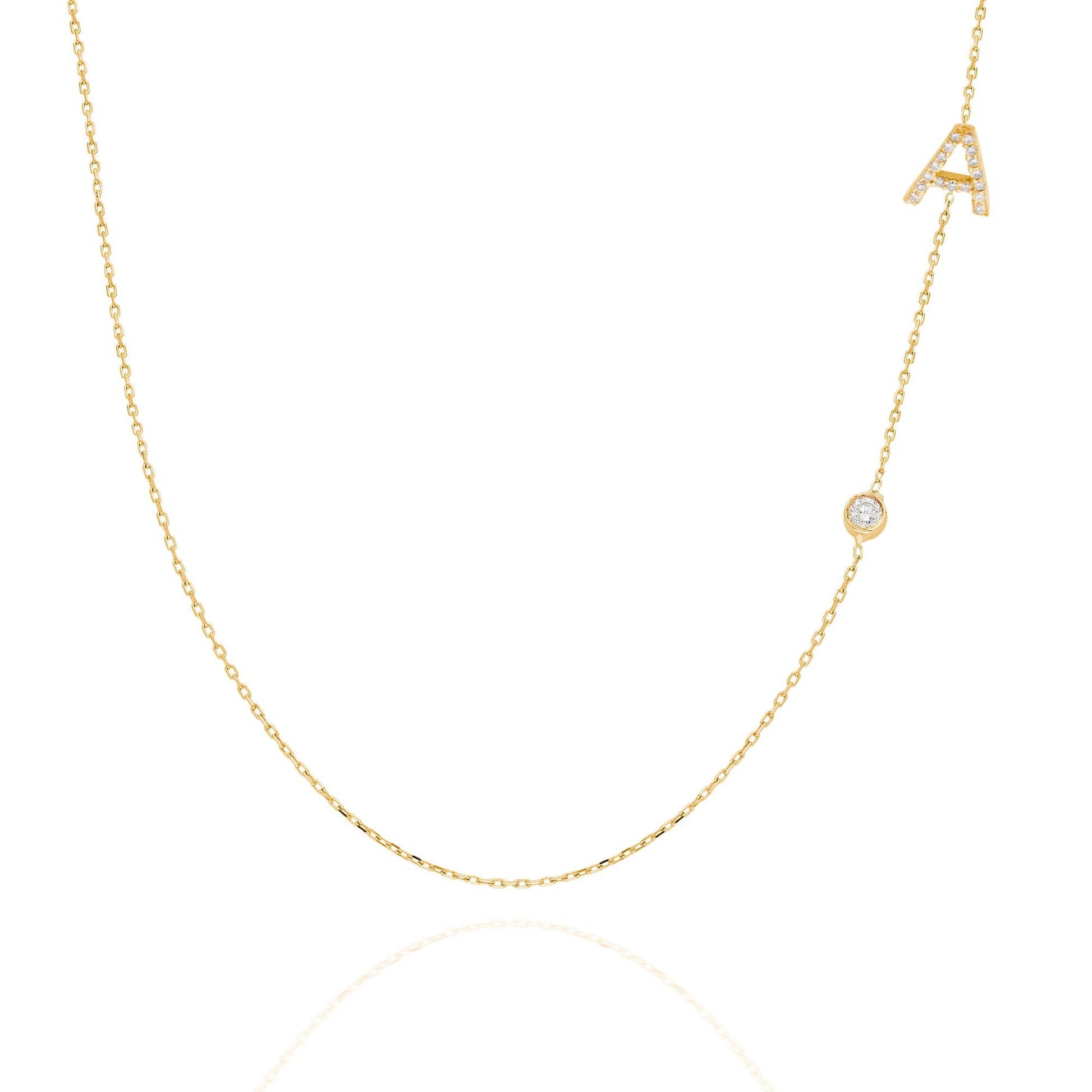 Diamond Initial Necklace / 14k Gold Diamond Single Initial Necklace with Solitaire Bezel Diamond / Birthday Gift / Graduation Gift