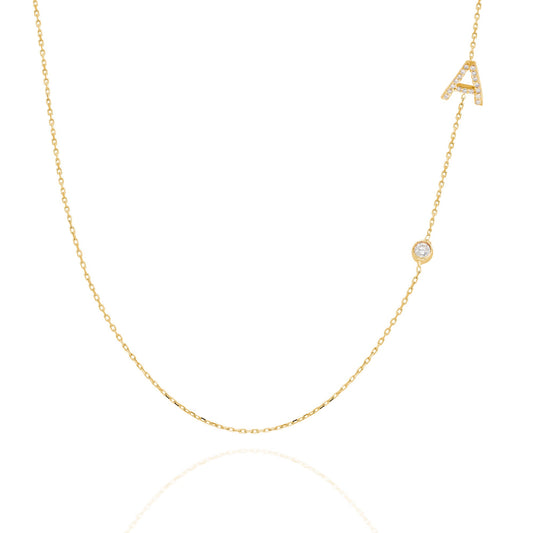 Diamond Initial Necklace / 14k Gold Diamond Single Initial Necklace with Solitaire Bezel Diamond / Birthday Gift / Graduation Gift