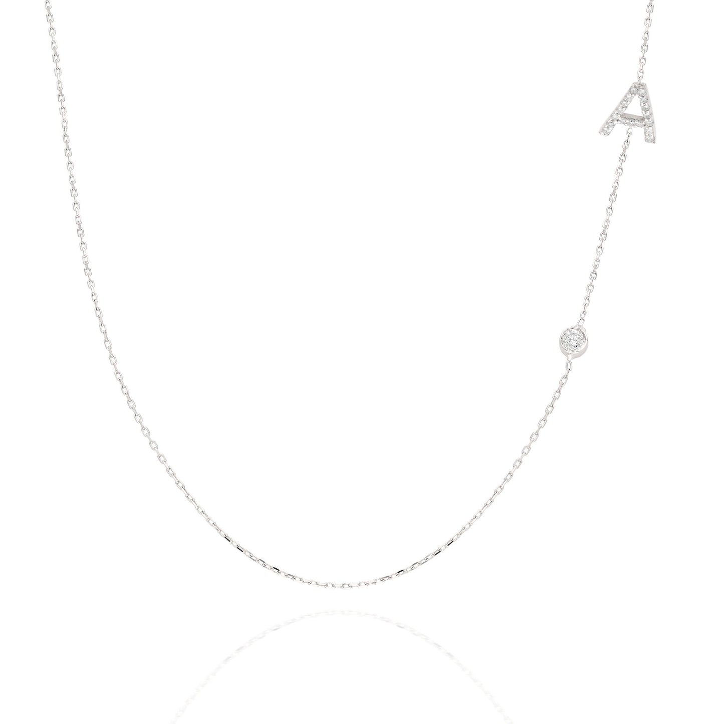 Diamond Initial Necklace / 14k Gold Diamond Single Initial Necklace with Solitaire Bezel Diamond / Birthday Gift / Graduation Gift