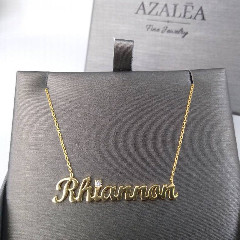 Diamond Name Necklace / 14k Gold Diamond Script Name Necklace / Birthday Gift / Graduation Gift / Layered Necklace / Bridal Gift