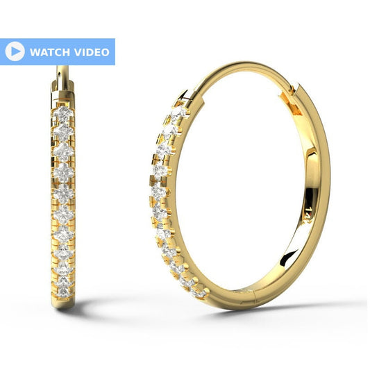 Diamond Hoop Earrings / 14k Diamond Hoop Earrings / Anniversary Gift / Birthday Gift / Graduation Gift / Bridal Gift / Wedding Gift