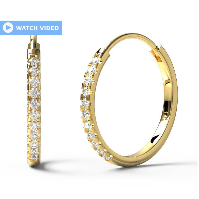 Diamond Hoop Earrings / 14k Diamond Hoop Earrings / Anniversary Gift / Birthday Gift / Graduation Gift / Bridal Gift / Wedding Gift