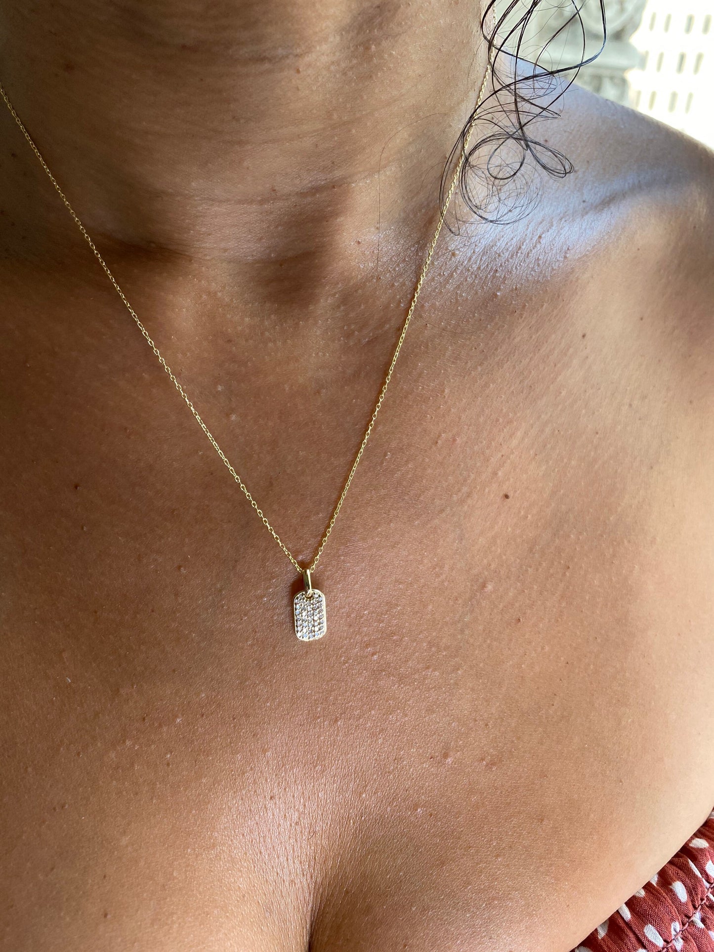 Diamond Dog Tag Necklace / 14k Gold or Silver Diamond Dog Tag Necklace / Diamond Necklace / Diamond Birthday Gift Idea / Dog Tag Pendant