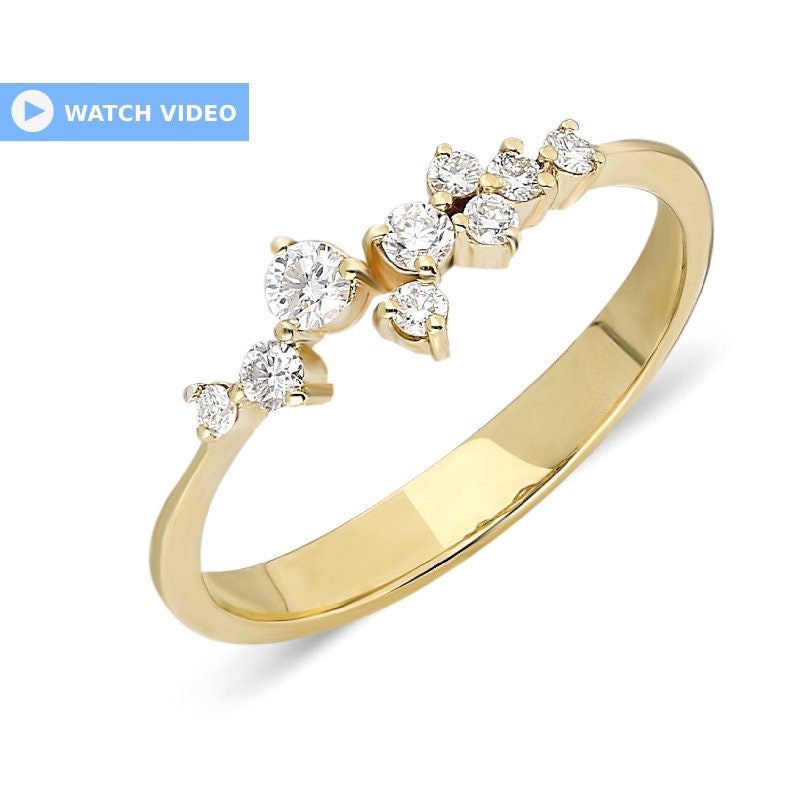 Diamond Stacking Ring / 14k Gold Diamond Cluster Wedding Band / Diamond Engagement Ring / Diamond Stacking Ring / Diamond Anniversary Ring