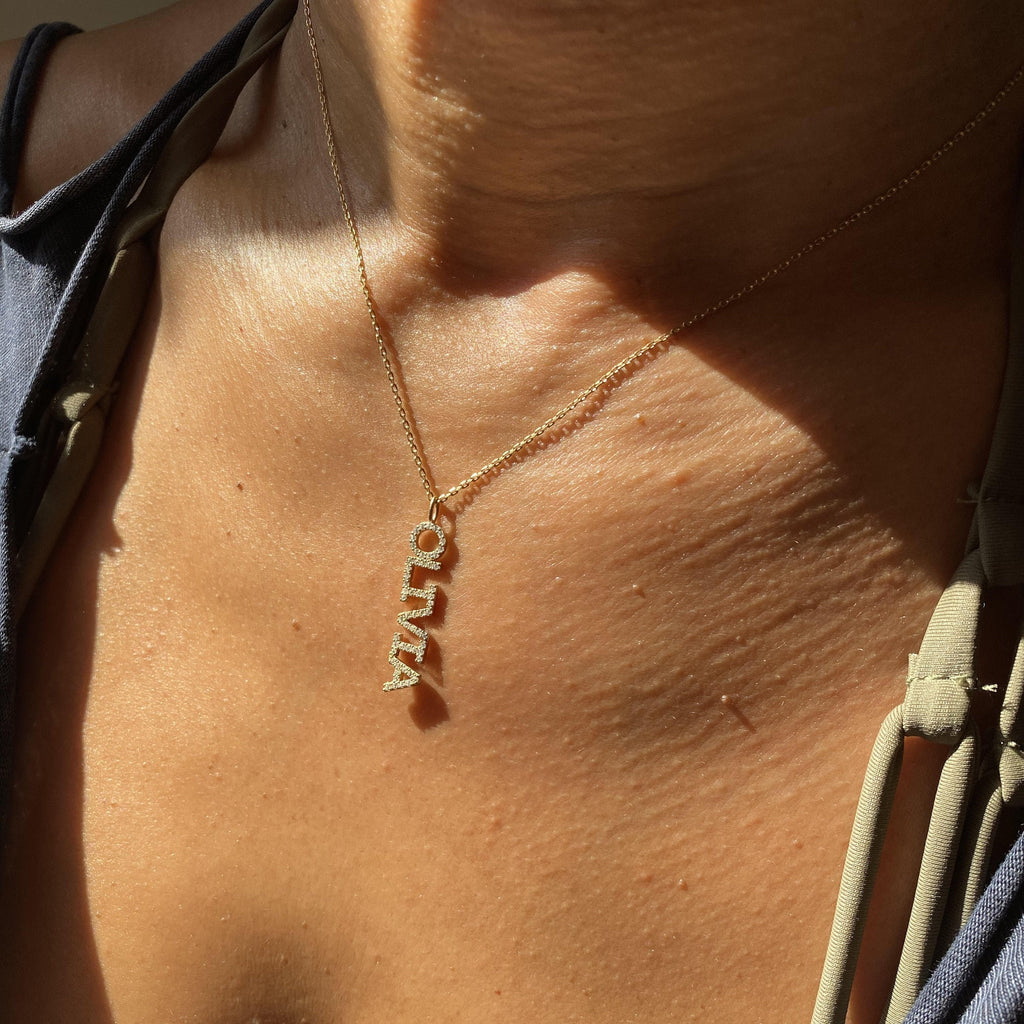 Diamond Name Necklace / 14k Personalized Diamond Name Necklace / Personalized Diamond Letter Necklace / Birthday Gift / Diamond Gift Ideas