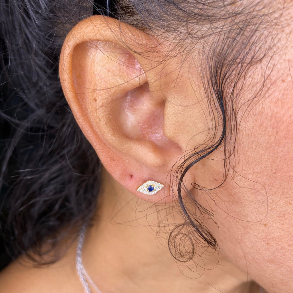 Evil Eye Sapphire and Diamond Evil Eye Stud Earrings