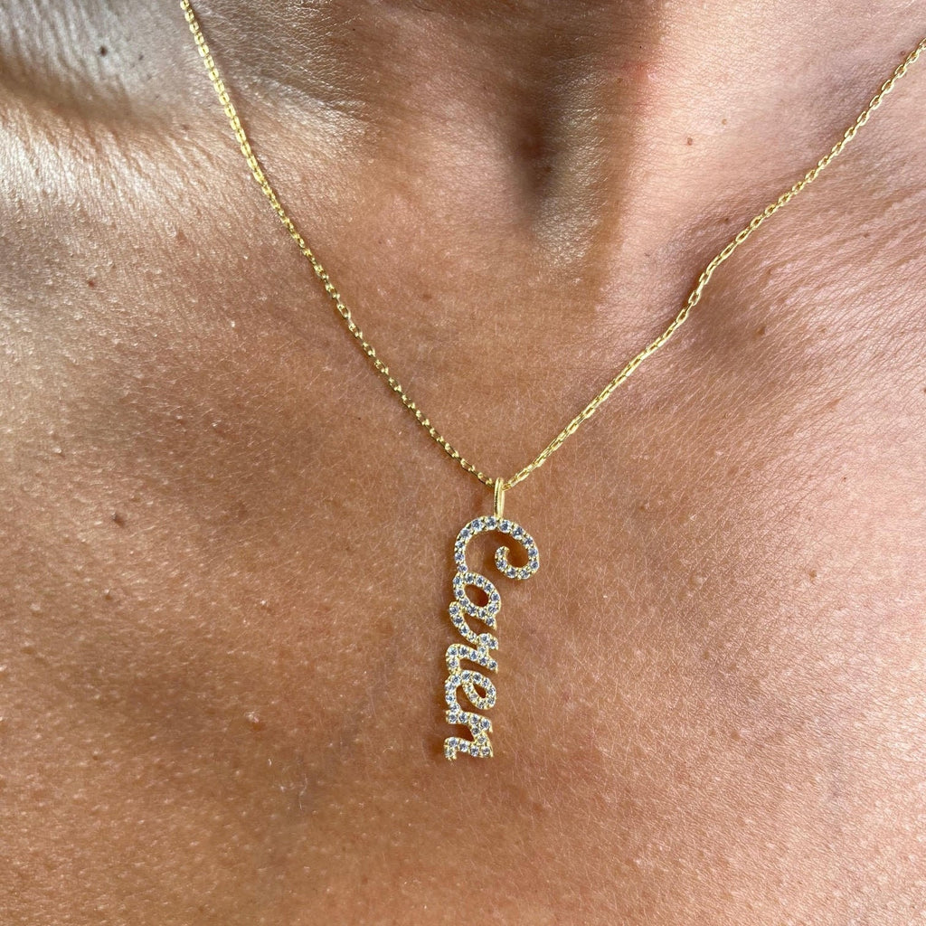 Diamond Name Necklace / 14k Personalized Diamond Vertical Name Necklace / Diamond Letter Necklace / Birthday Gift / Diamond Gift Ideas