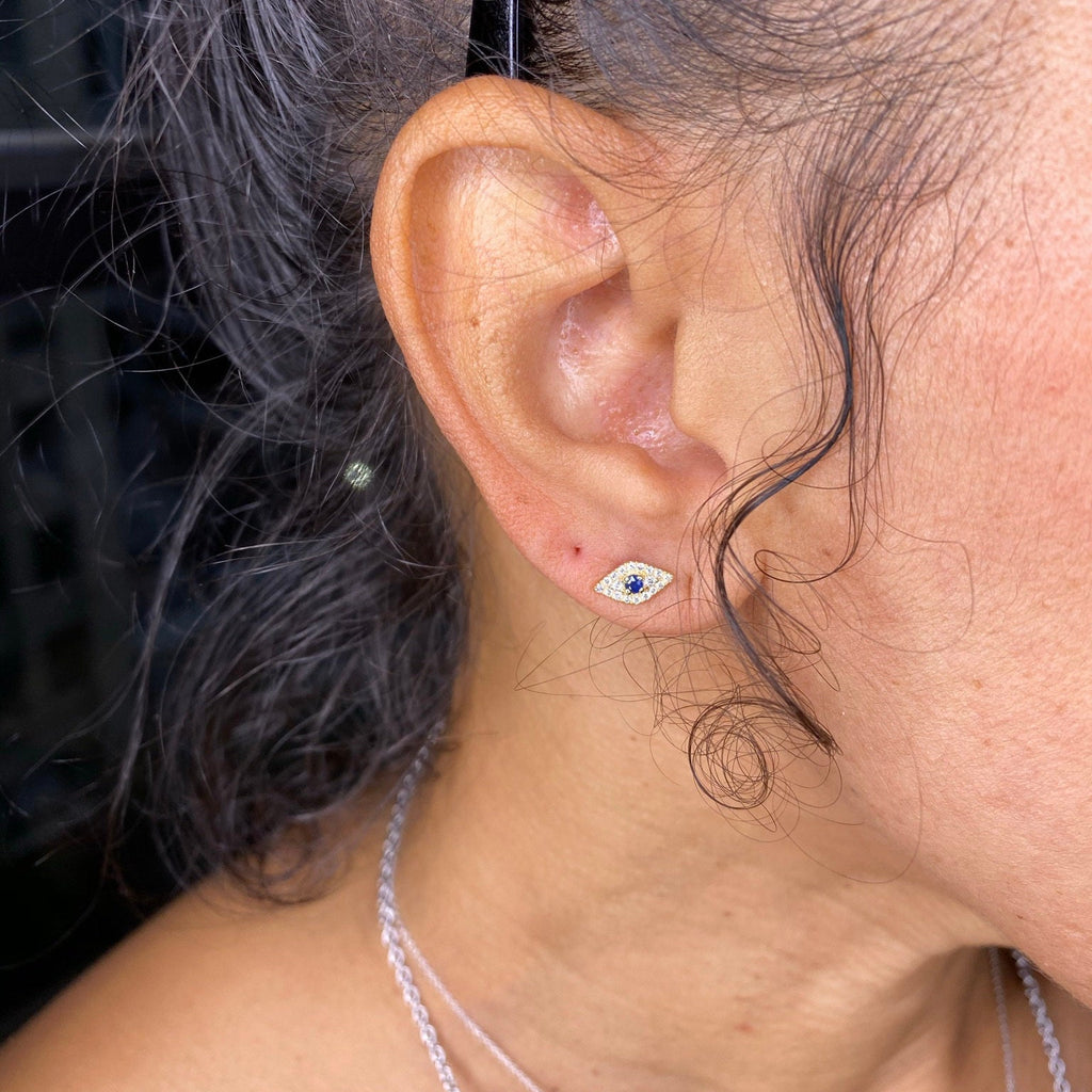 Evil Eye Sapphire and Diamond Evil Eye Stud Earrings