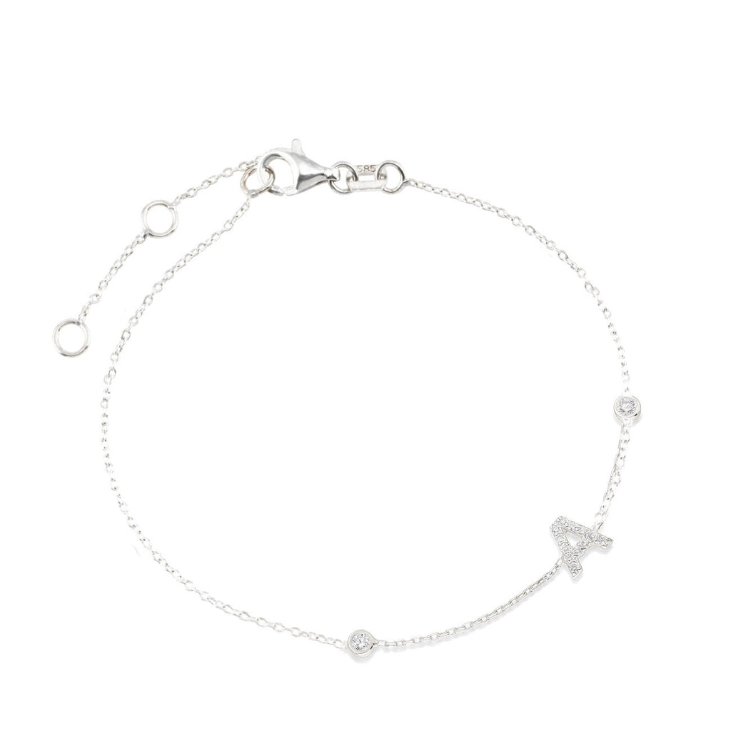 Diamond Initial Bracelet / 14k Bezel Diamond Initial Bracelet / Diamond Charm Bracelet / Name Bracelet / Graduation Gift / Birthday Gift