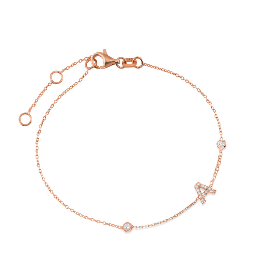 Diamond Initial Bracelet / 14k Bezel Diamond Initial Bracelet / Diamond Charm Bracelet / Name Bracelet / Graduation Gift / Birthday Gift