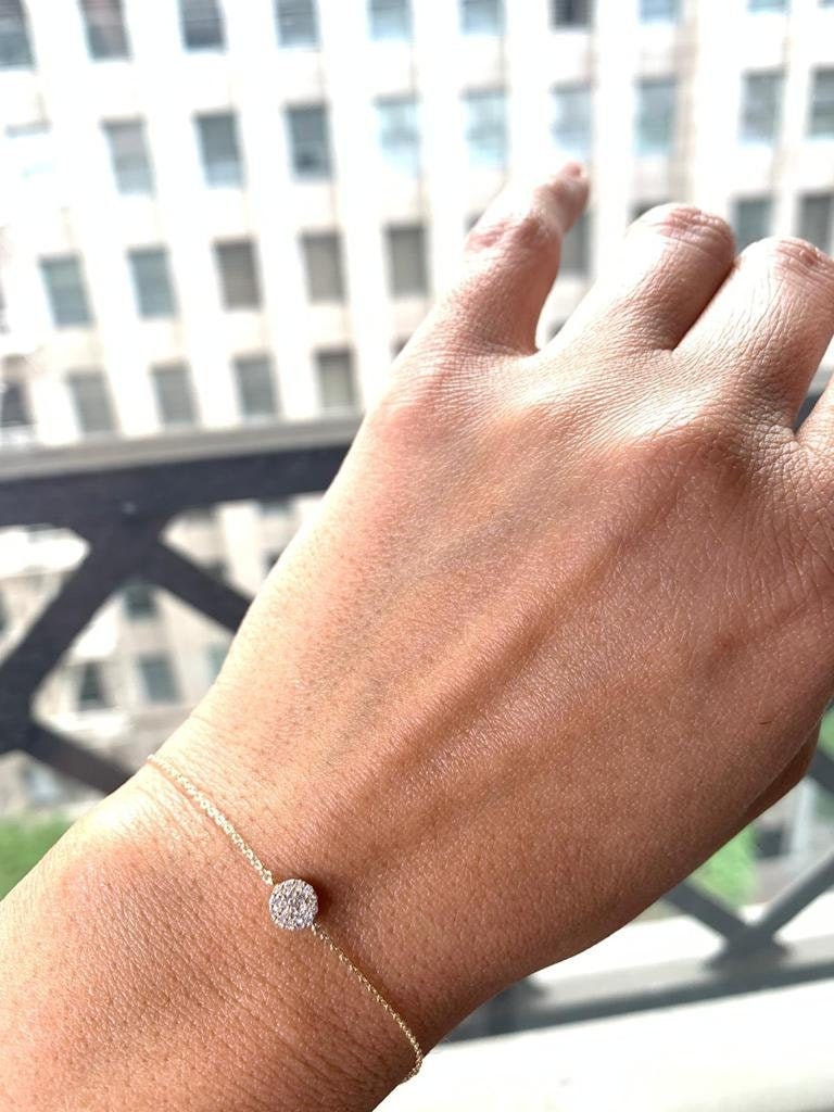 Diamond Disc Bracelet / 14k Gold Pave Diamond Disc Bracelet / Diamond Disc Bracelet / Graduation Gift / Anniversary Gift / Diamond Gift Idea