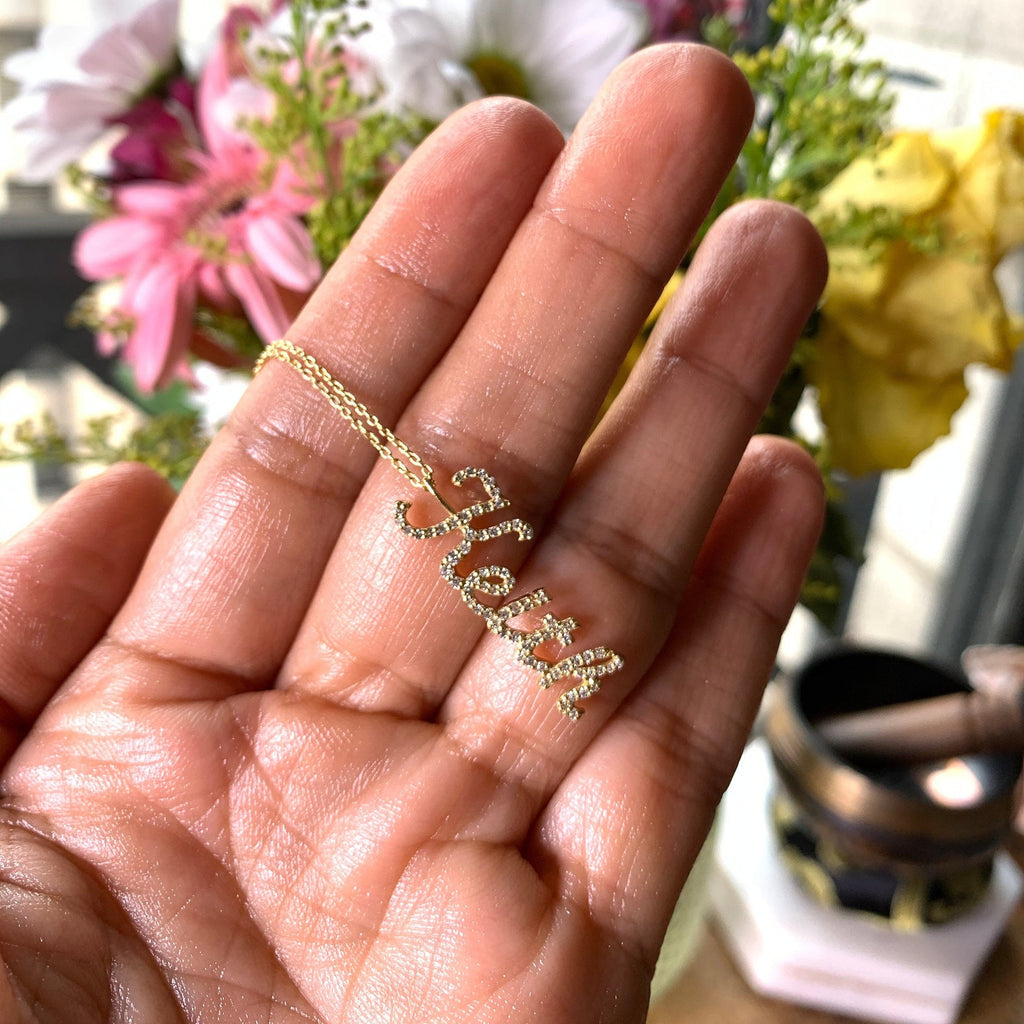 Diamond Name Necklace / 14k Personalized Diamond Vertical Name Necklace / Diamond Letter Necklace / Birthday Gift / Diamond Gift Ideas