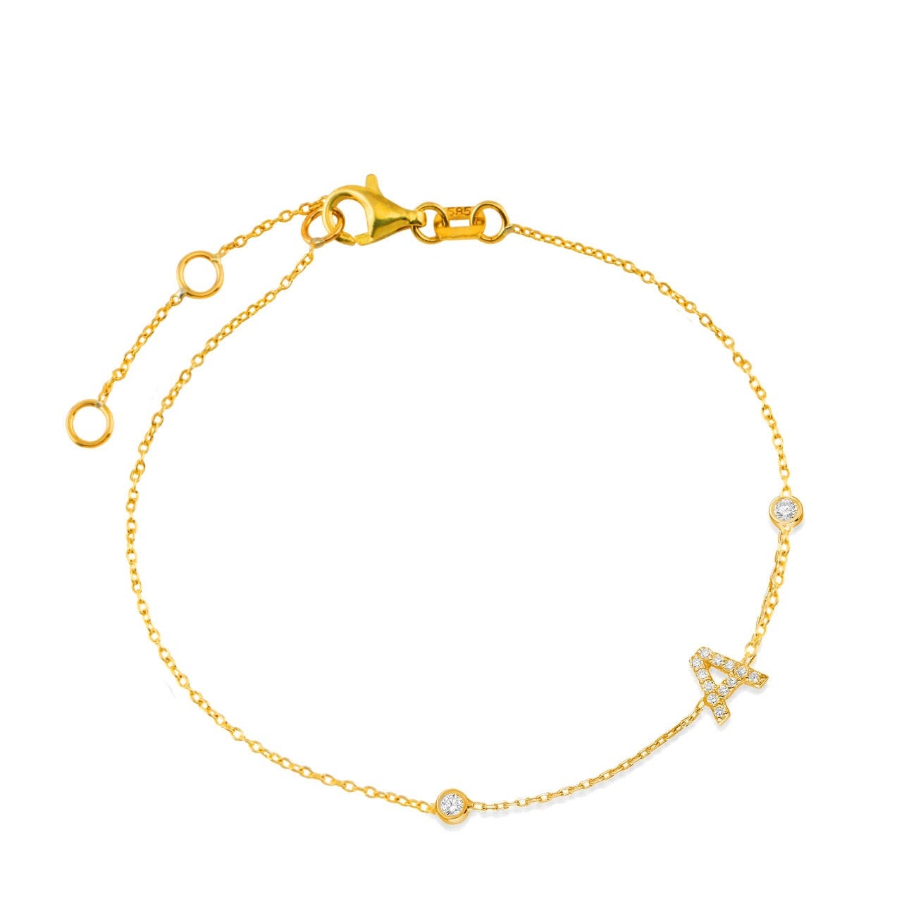 Diamond Initial Bracelet / 14k Bezel Diamond Initial Bracelet / Diamond Charm Bracelet / Name Bracelet / Graduation Gift / Birthday Gift