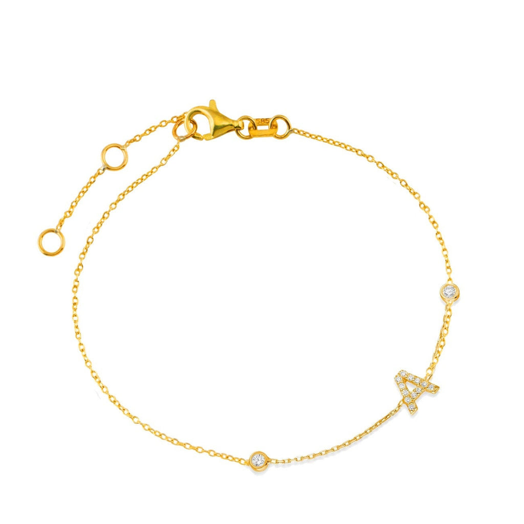 Diamond Initial Bracelet / 14k Bezel Diamond Initial Bracelet / Diamond Charm Bracelet / Name Bracelet / Graduation Gift / Birthday Gift