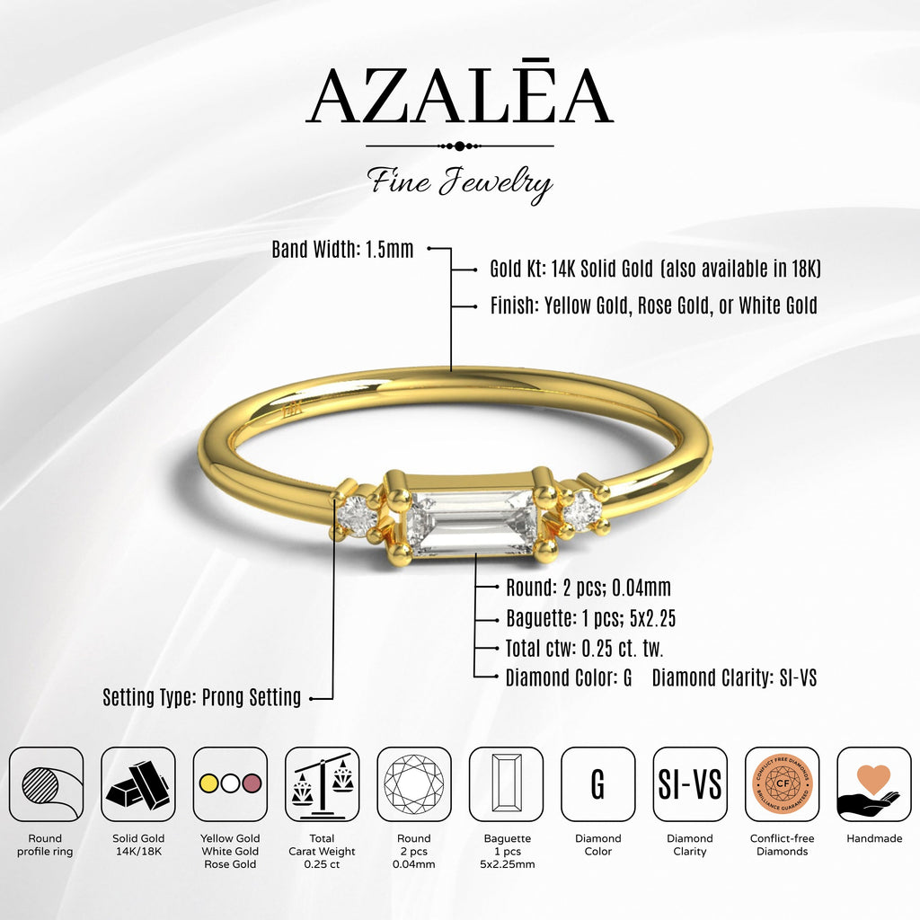 Baguette Diamond Stacking Ring / 0.35 CT 14k Gold Baguette Diamond Wedding Ring / Anniversary Gift / Engagement Ring/ Diamond Gift Idea