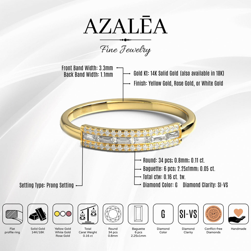 Baguette Diamond Stacking Ring / 14k Gold Baguette Diamond Wedding Band / Diamond Stacking Ring / Anniversary Gift / Diamond Gift Ideas