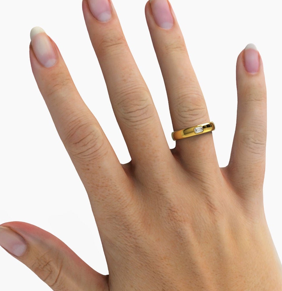 Diamond Stacking Ring / 14k Gold Emerald Cut Diamond Wedding Ring / Anniversary Ring / Stacking Ring / Bridal Gift / Birthday Gift