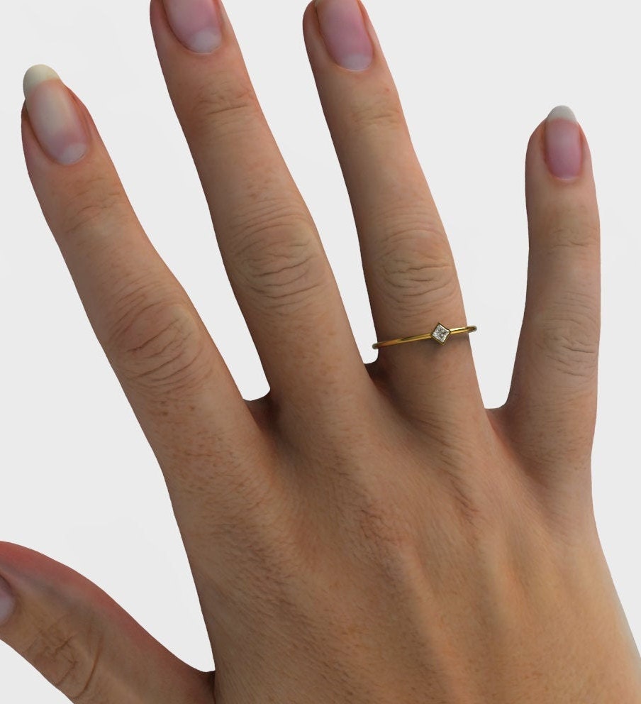 Diamond Stacking Ring / 14k Gold Princess Cut Diamond Bezel set Ring / Diamond Stacking Ring / Anniversary Birthday Bridal Gift