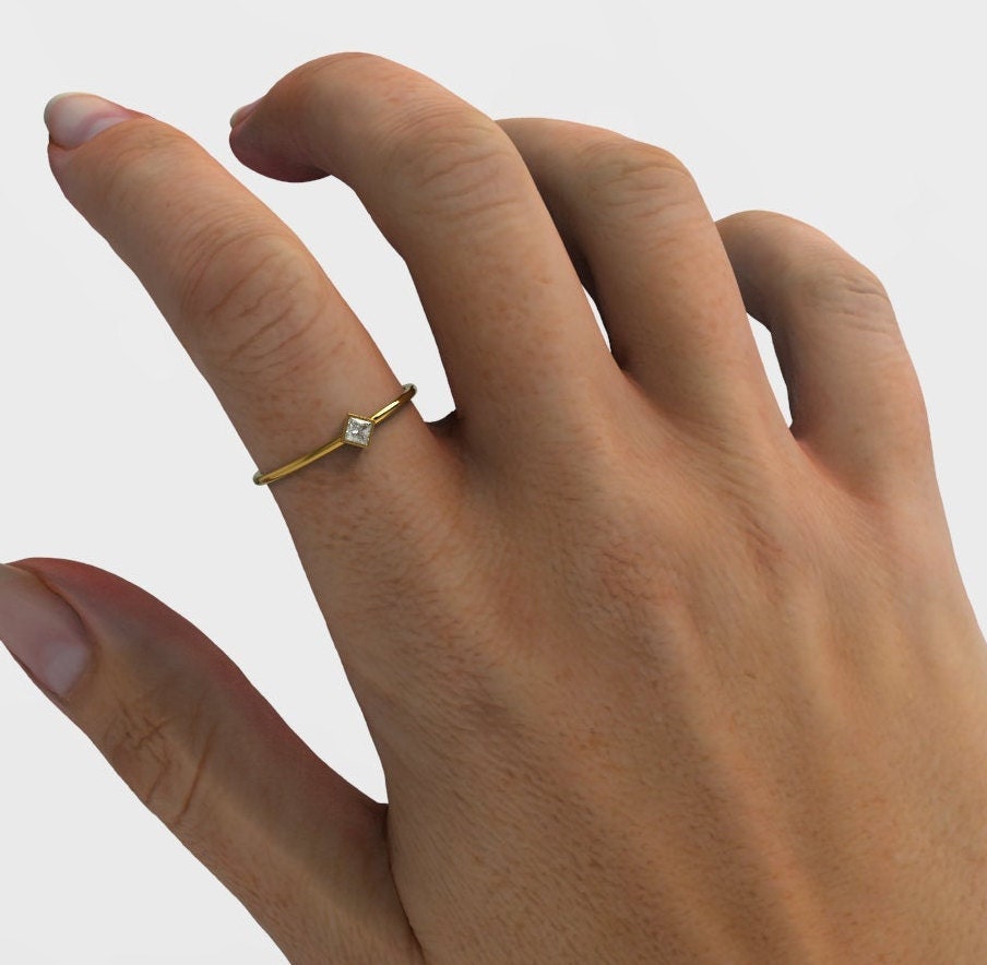 Diamond Stacking Ring / 14k Gold Princess Cut Diamond Bezel set Ring / Diamond Stacking Ring / Anniversary Birthday Bridal Gift