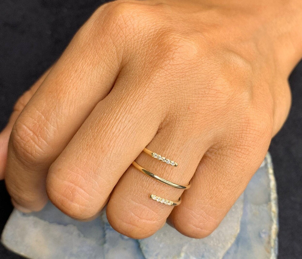 Diamond Spiral Cuff Ring / 14k Gold Spiral Diamond Cuff Ring / Anniversary Ring / Wedding Band / Stacking Ring / Bridal Gift / Birthday Gift