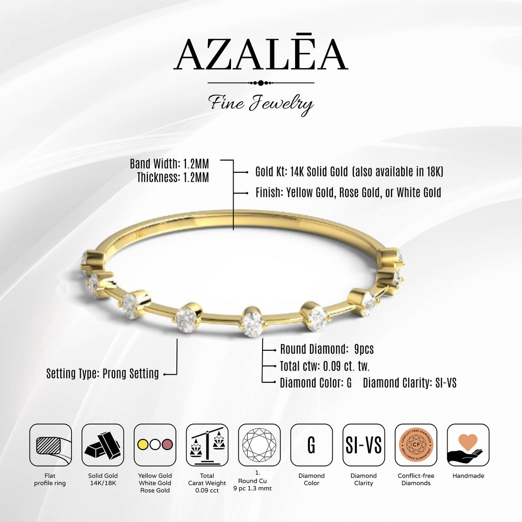 Diamond Stacking Ring / 14k Gold Round Diamond Wedding Band / Diamond Stacking Ring / Diamond Anniversary Gift / Diamond Birthday Gift