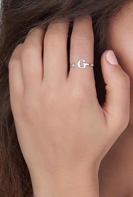 14k Gold Diamond Initial Stack Ring / Initial Letter Diamond Ring / Personalized Custom Gift / Birthday Birthstone Ring / Adjustable Ring