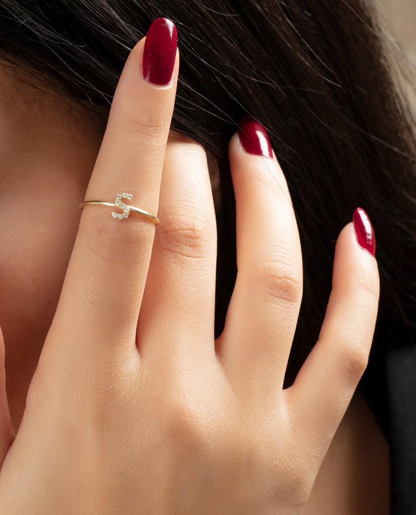 Diamond Initial Ring / 14k Diamond Initial Ring / Diamond Stacking Ring / Initial Ring / Graduation Gift / Birthday Gift