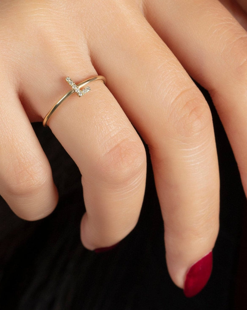 Diamond Initial Ring / 14k Diamond Initial Ring / Diamond Stacking Ring / Initial Ring / Graduation Gift / Birthday Gift