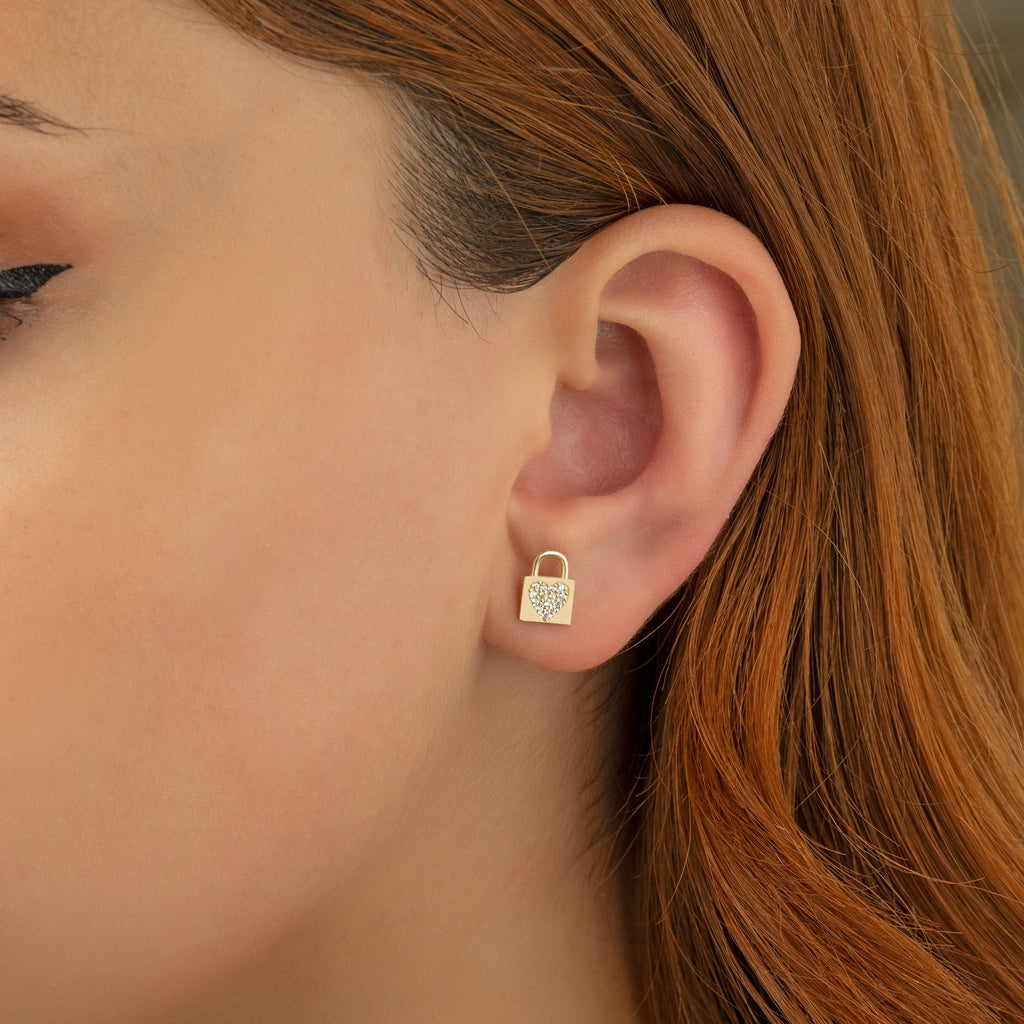 Diamond Heart Locket Studs / 14k Diamond Round Locket Stud Earrings / Diamond Stud Earrings / Birthday Gift / Bridal Gift /