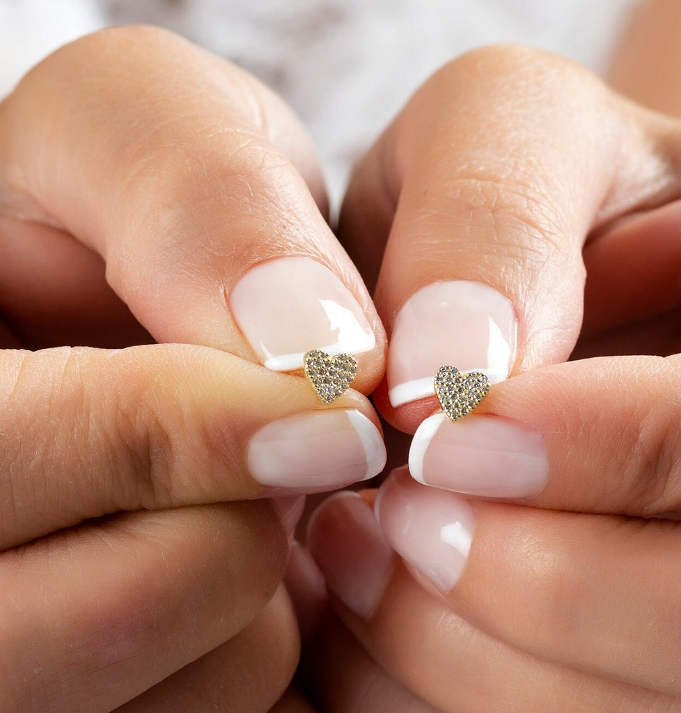 Diamond Heart Studs / 14k Gold Diamond Heart Earrings / Diamond Heart Studs / Graduation Gift / Birthday / Anniversary Gift