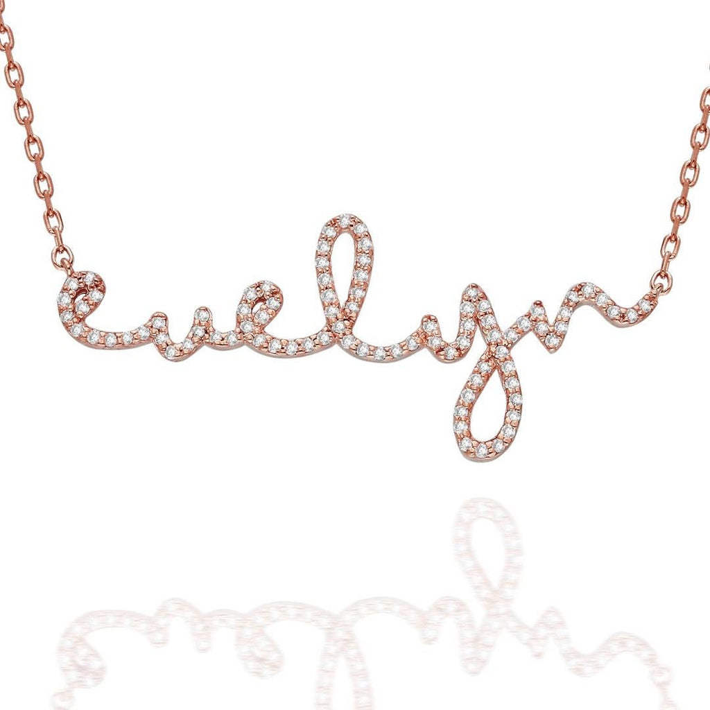 Diamond Name Necklace / 14k Personalized Dainty Script Name Necklace / Personalized Diamond Letter Necklace / Lowercase Name Necklace