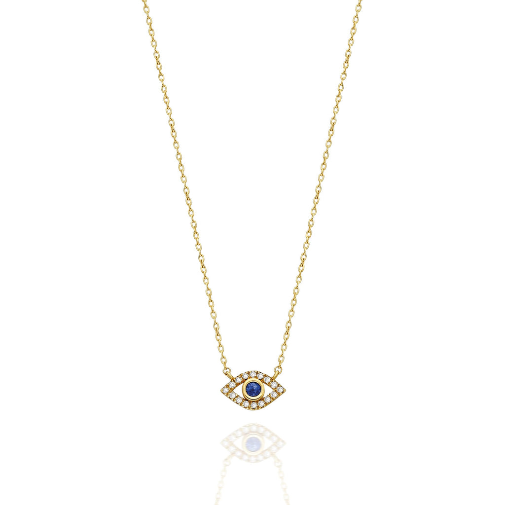14k Gold and Diamond Evil Eye Necklace / Diamond and birthstone Evil Eye necklace / Evil Eye Necklace/ Sapphire/Ruby