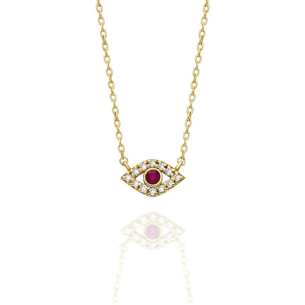 14k Gold and Diamond Evil Eye Necklace / Diamond and birthstone Evil Eye necklace / Evil Eye Necklace/ Sapphire/Ruby