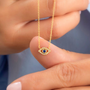 14k Gold and Diamond Evil Eye Necklace / Diamond and birthstone Evil Eye necklace / Evil Eye Necklace/ Sapphire/Ruby