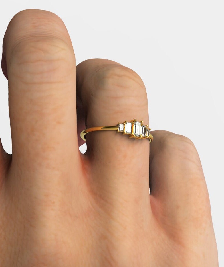 Baguette Diamond Engagement Ring / 14k Gold Baguette Diamond Wedding Band / Diamond Stacking Ring / Anniversary Gift