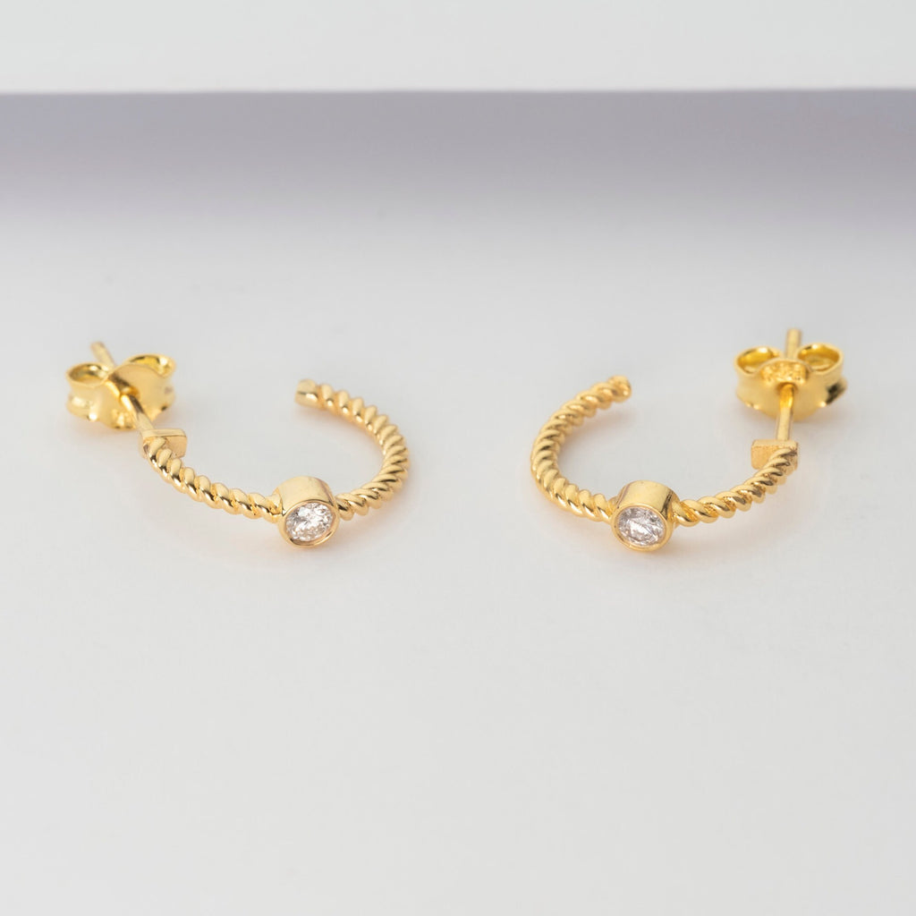Diamond Hoop Earrings / 14k Gold Diamond Hoops / Diamond Huggie Earrings/ Gift