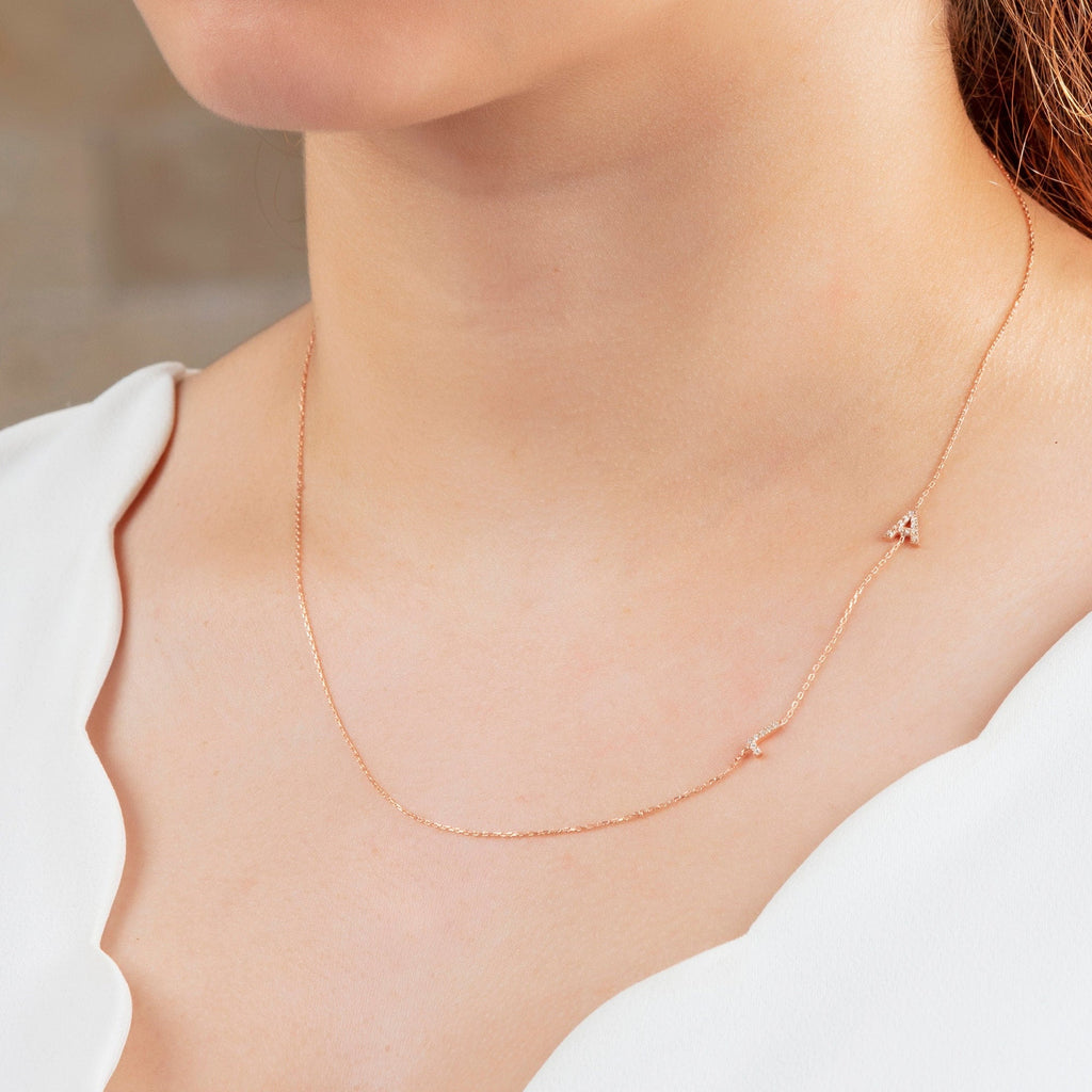 Diamond Initial Necklace / 14k Personalized Pave Diamond Initial Necklace / Birthday Gift / Anniversary Gift / Graduation Gift