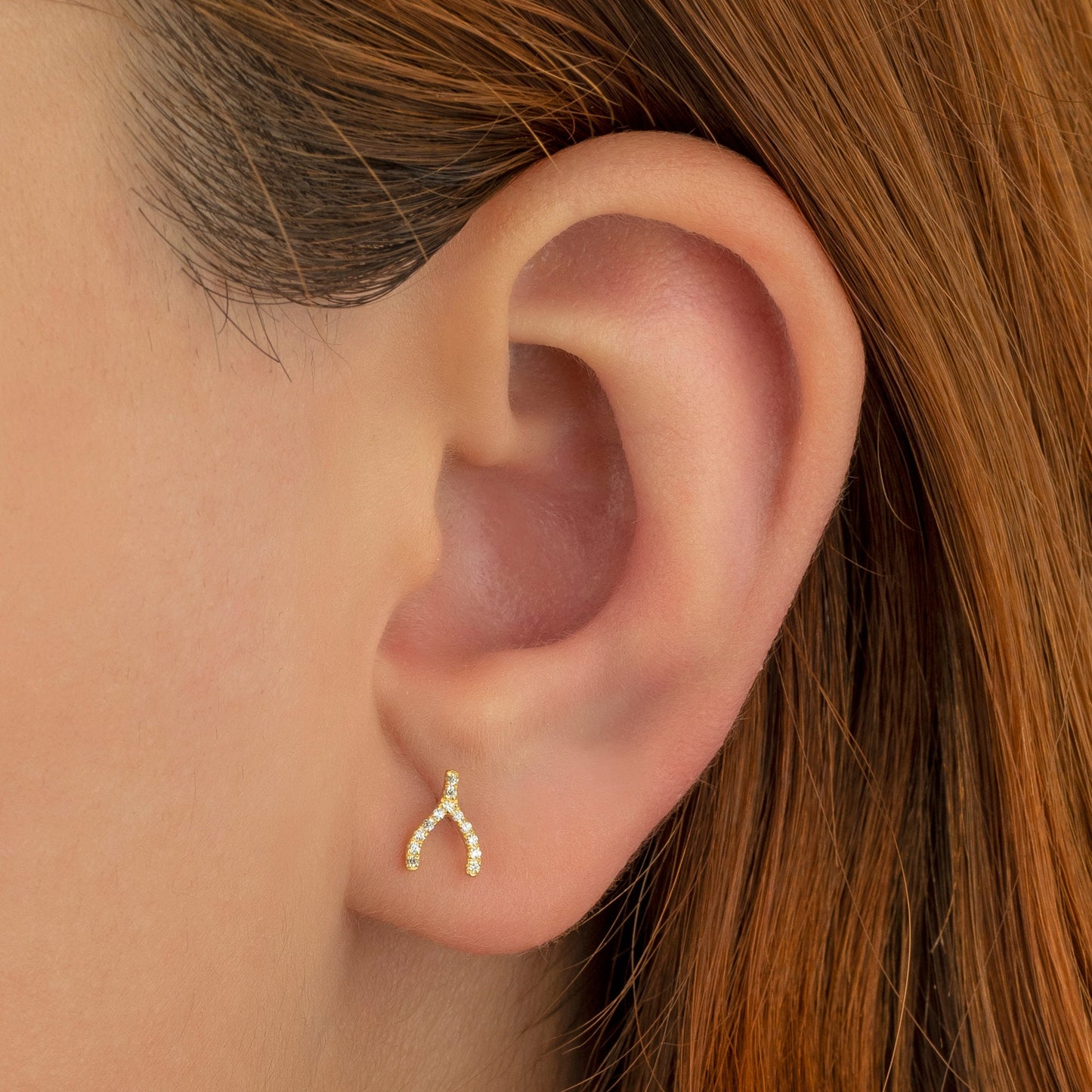 Diamond Wishbone Earrings / 14k Gold Diamond Wishbone Stud Earrings/ Dainty Diamond Studs / Diamond Anniversary Gift / Birthday Gift