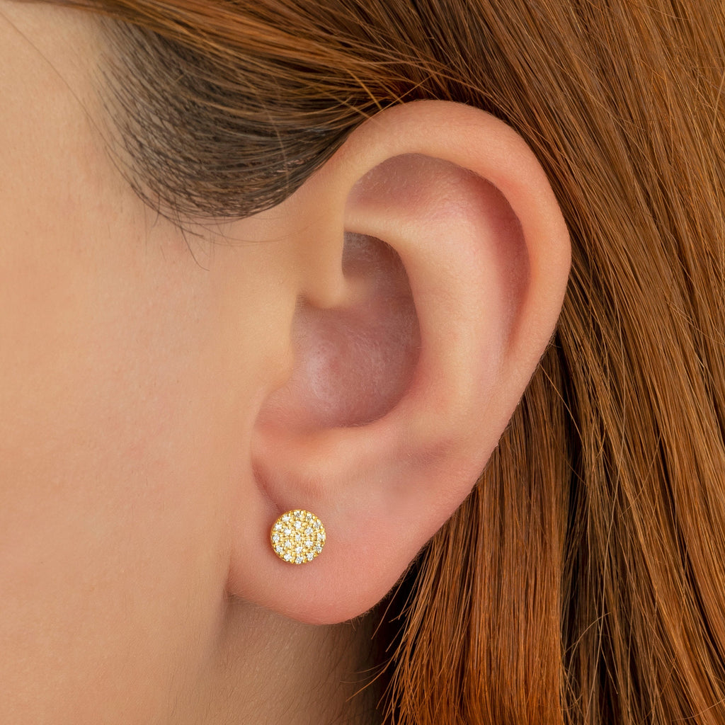 Diamond Disc Studs / 14k Gold Diamond Disc Stud Earrings/ Diamond Bar Studs / Diamond Anniversary Gift / Birthday Gift / Diamond Gift Ideas