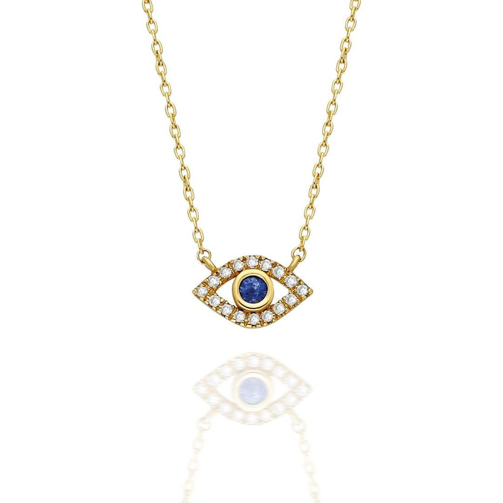 14k Gold and Diamond Evil Eye Necklace / Diamond and birthstone Evil Eye necklace / Evil Eye Necklace/ Sapphire/Ruby