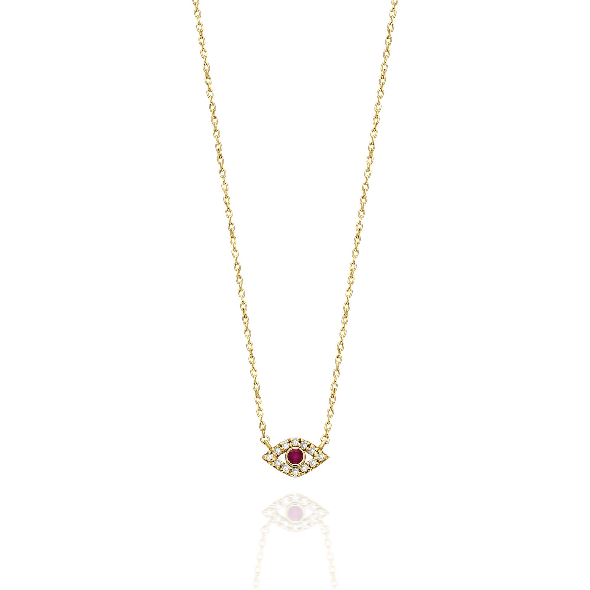 14k Gold and Diamond Evil Eye Necklace / Diamond and birthstone Evil Eye necklace / Evil Eye Necklace/ Sapphire/Ruby