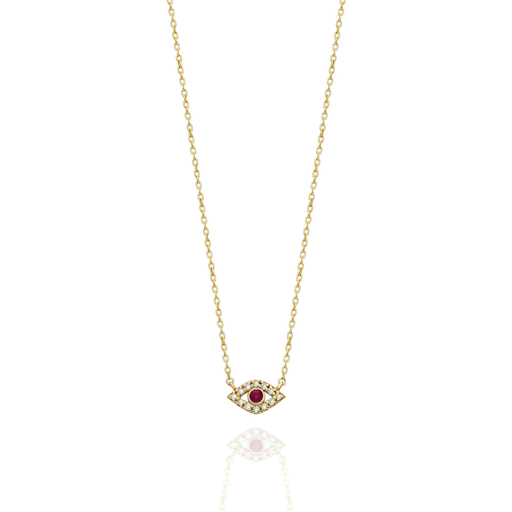 14k Gold and Diamond Evil Eye Necklace / Diamond and birthstone Evil Eye necklace / Evil Eye Necklace/ Sapphire/Ruby