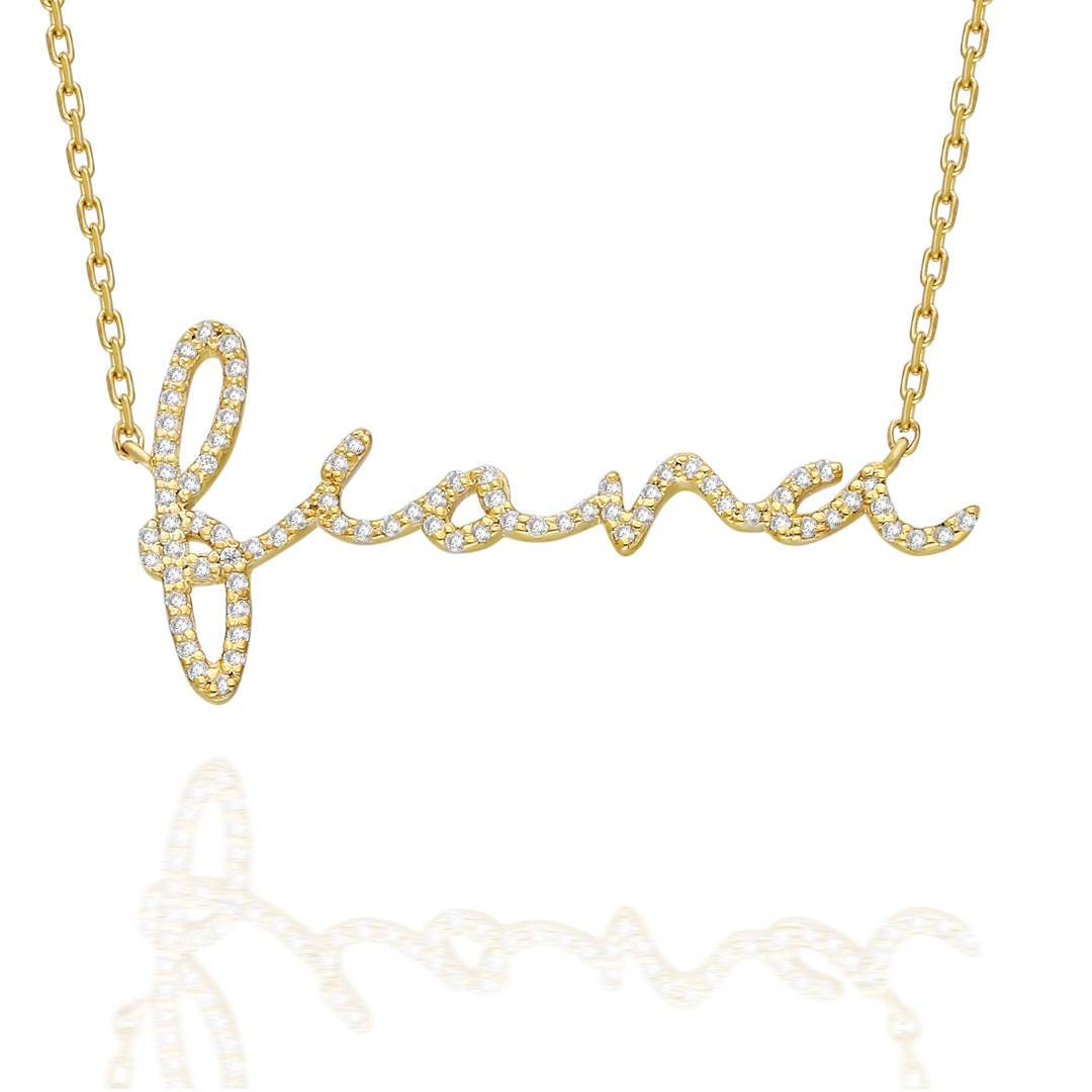 Diamond Name Necklace / 14k Personalized Dainty Script Name Necklace / Personalized Diamond Letter Necklace / Lowercase Name Necklace