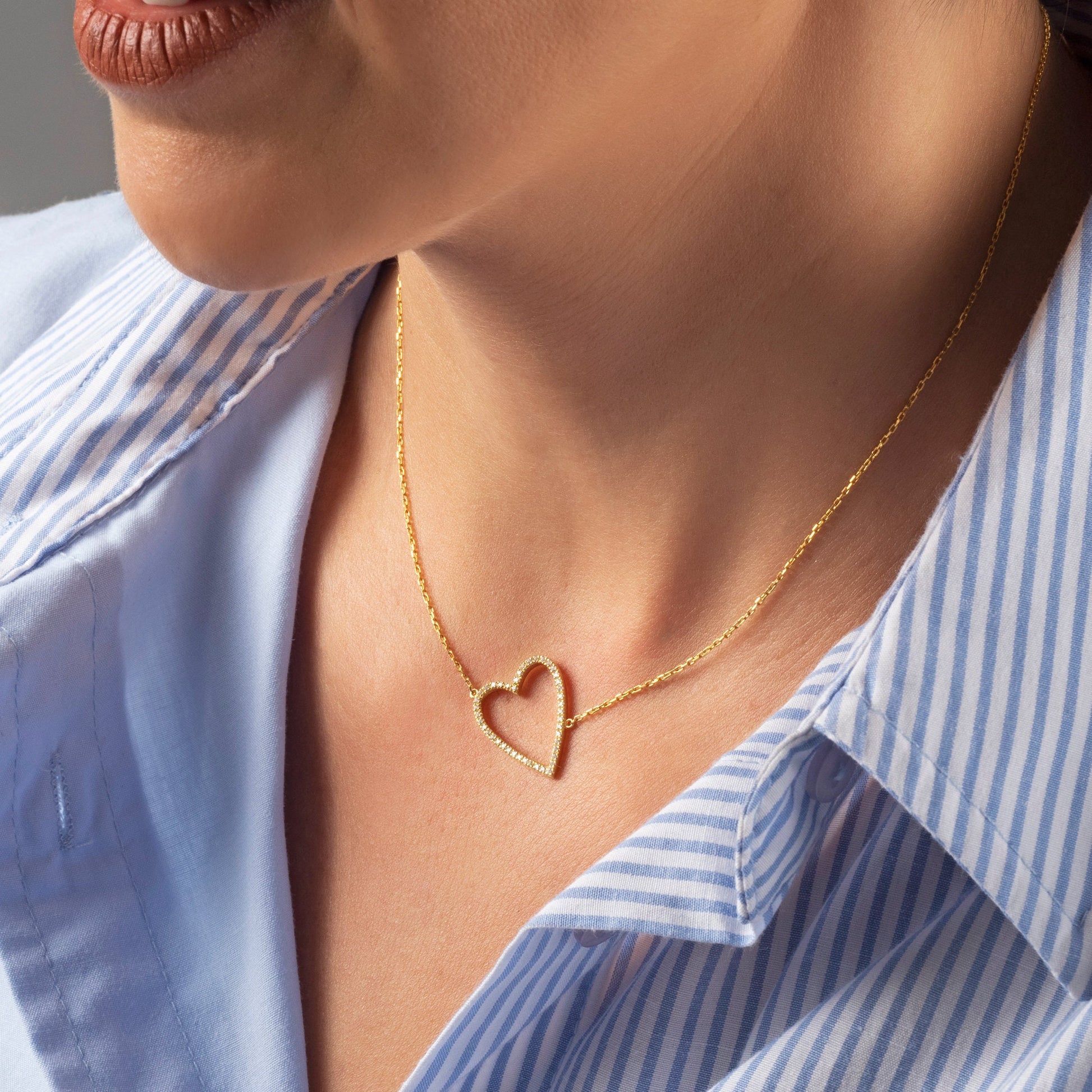 Diamond Heart Necklace / 14k Gold Diamond Heart Necklace / Tilted Heart Necklace / Birthday Gift / Graduation Gift / Anniversary Gift /