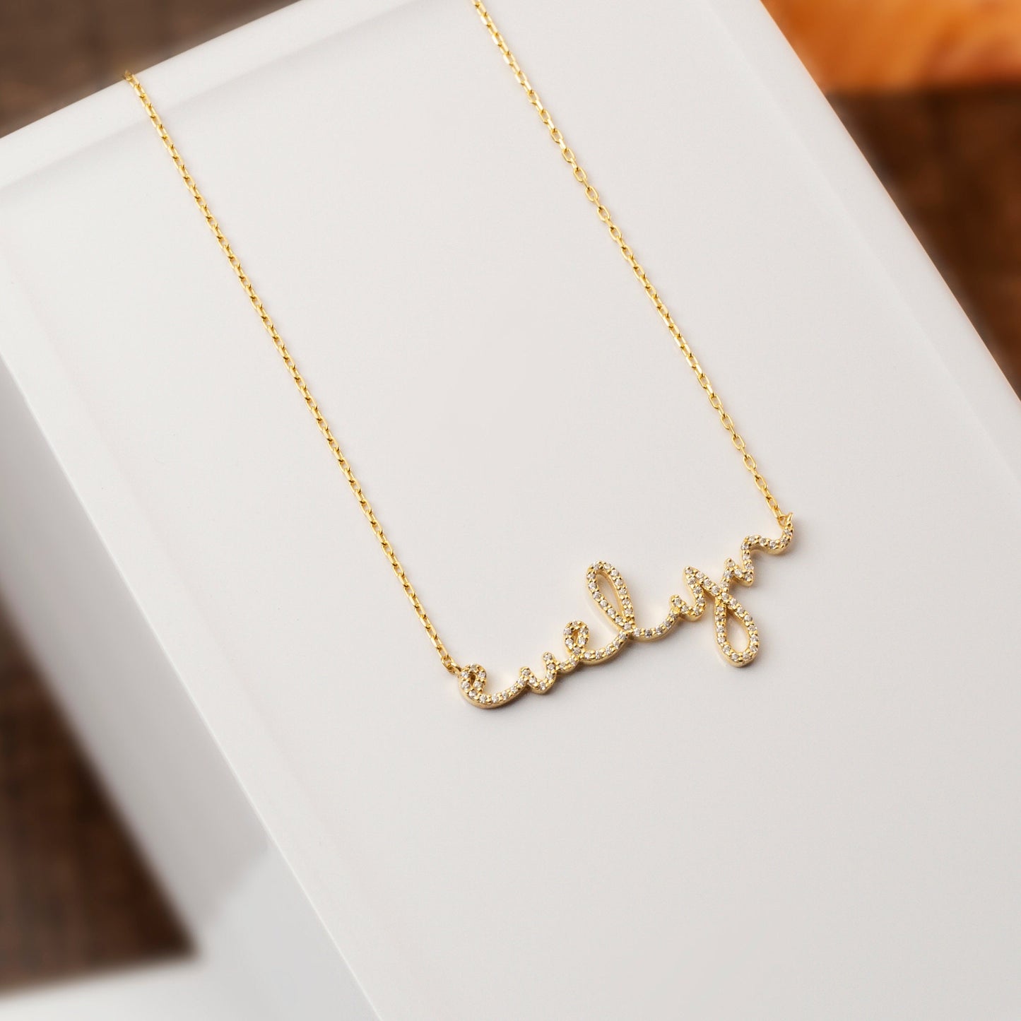 Diamond Name Necklace / 14k Personalized Dainty Script Name Necklace / Personalized Diamond Letter Necklace / Lowercase Name Necklace