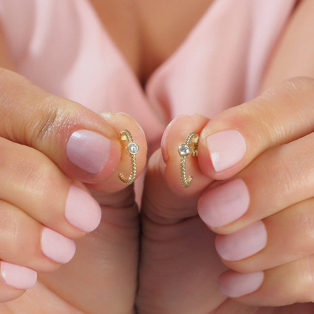 Diamond Hoop Earrings / 14k Gold Diamond Hoops / Diamond Huggie Earrings/ Gift