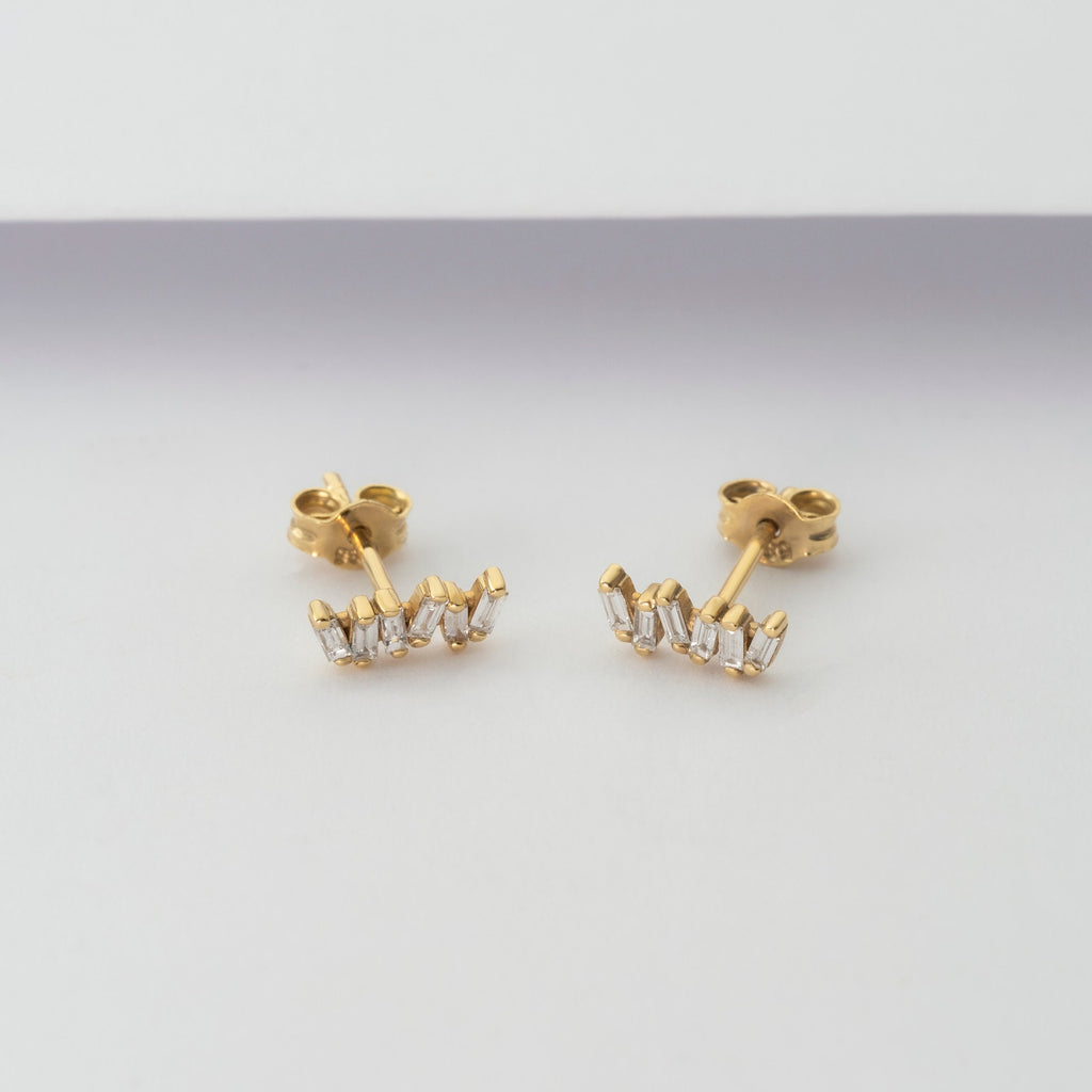 Baguette Diamond Studs / 14k Gold Diamond Tilted Bar Stud Earrings/ Diamond Bar Studs / Diamond Anniversary Gift / Birthday Gift
